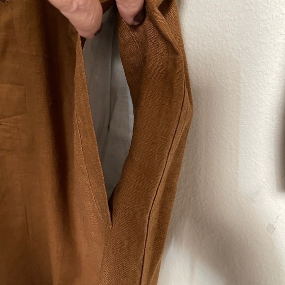 Vintage 80s Linen Safari Shirt Dress Tan Belted Utility Style | Size M | NWT - Picture 4 of 11